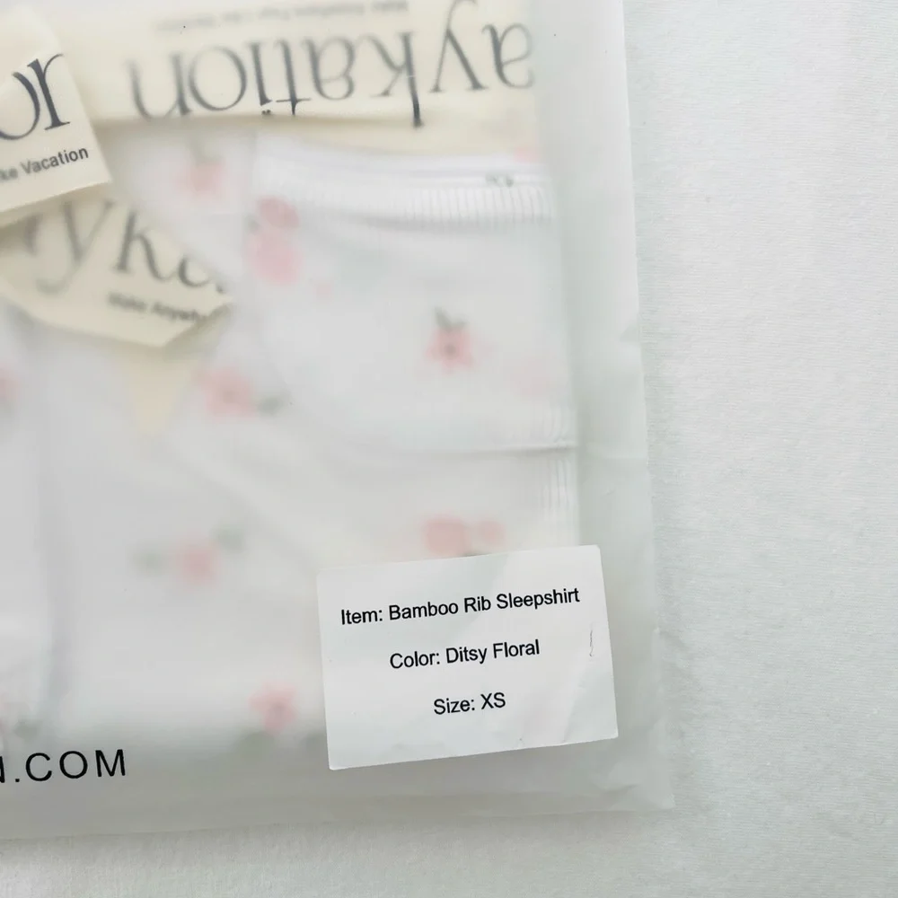 NWT StayKation Bamboo Ribbed PJ Floral Sleepshirt / Lounge Dress Size XS - Picture 7 of 7